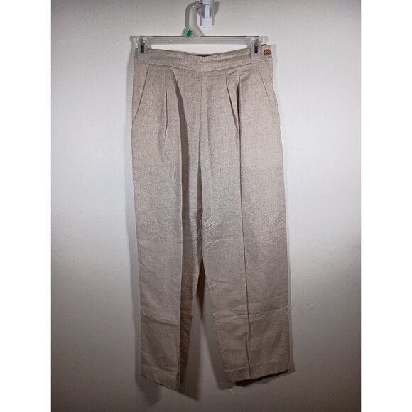 Vintage Linen Blend Womens Beige High Waist Wide Pockets Pleated Pants Size 10 - Picture 1 of 7